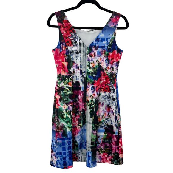 Adrianna Papell Sleeveless A Line Multicolor Print Scuba Dress Womens 6 - Picture 6 of 7